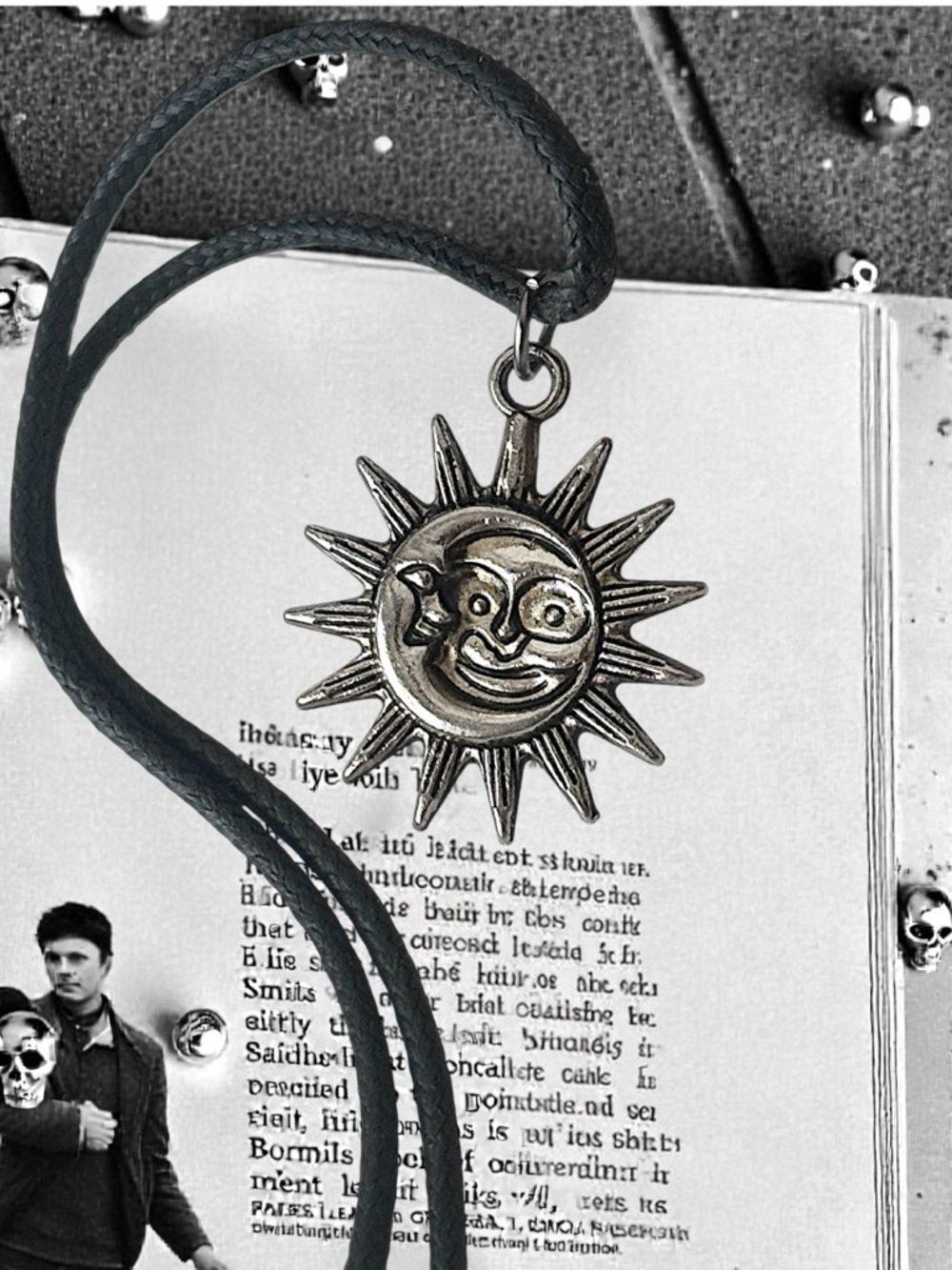 5 For $25💫Gunmetal Cosmic Moon and Sun Pendant